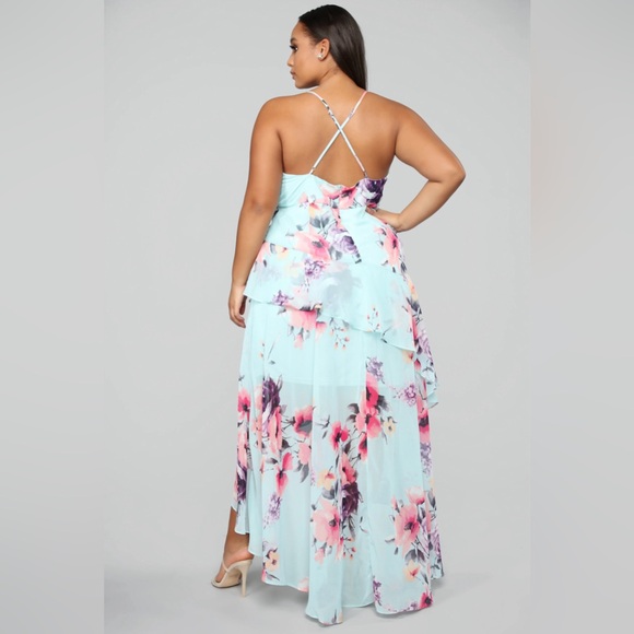 Fashion Nova 2X Maxi blue dress Dazed In Floral Spaghetti Strap cross back - Picture 2 of 9
